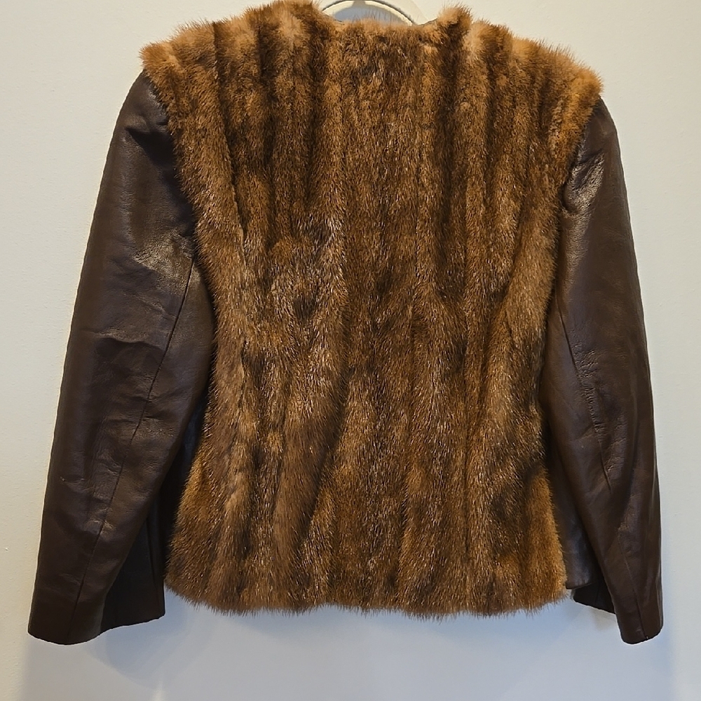 Brown Faux Fur and Leather Women's Jacket - Picture 4 of 4